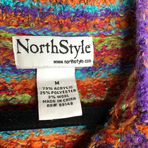 North Style Sweater Multicolor Striped Cardigan Rainbow Colorful Striped Medium - Picture 8 of 9